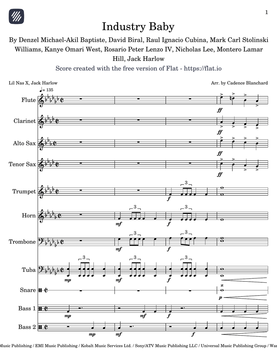 Industry Baby Industry Baby Marching Band scores gallery preview page 1