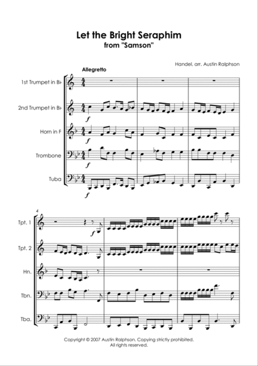 Let The Bright Seraphim from ’Samson’ - brass quintet Brass Quintet scores gallery preview page 3