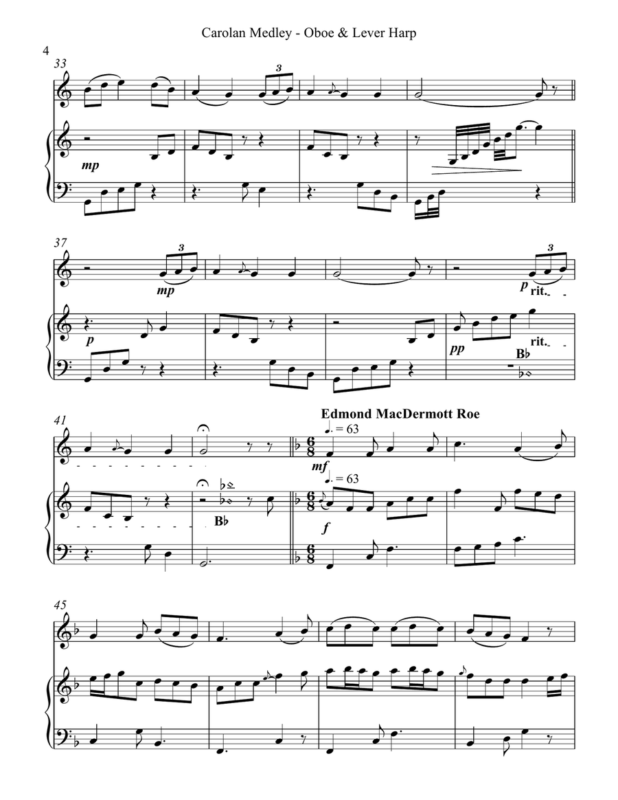 Carolan Medley, Duet for Oboe & Lever Harp Oboe scores gallery preview page 4
