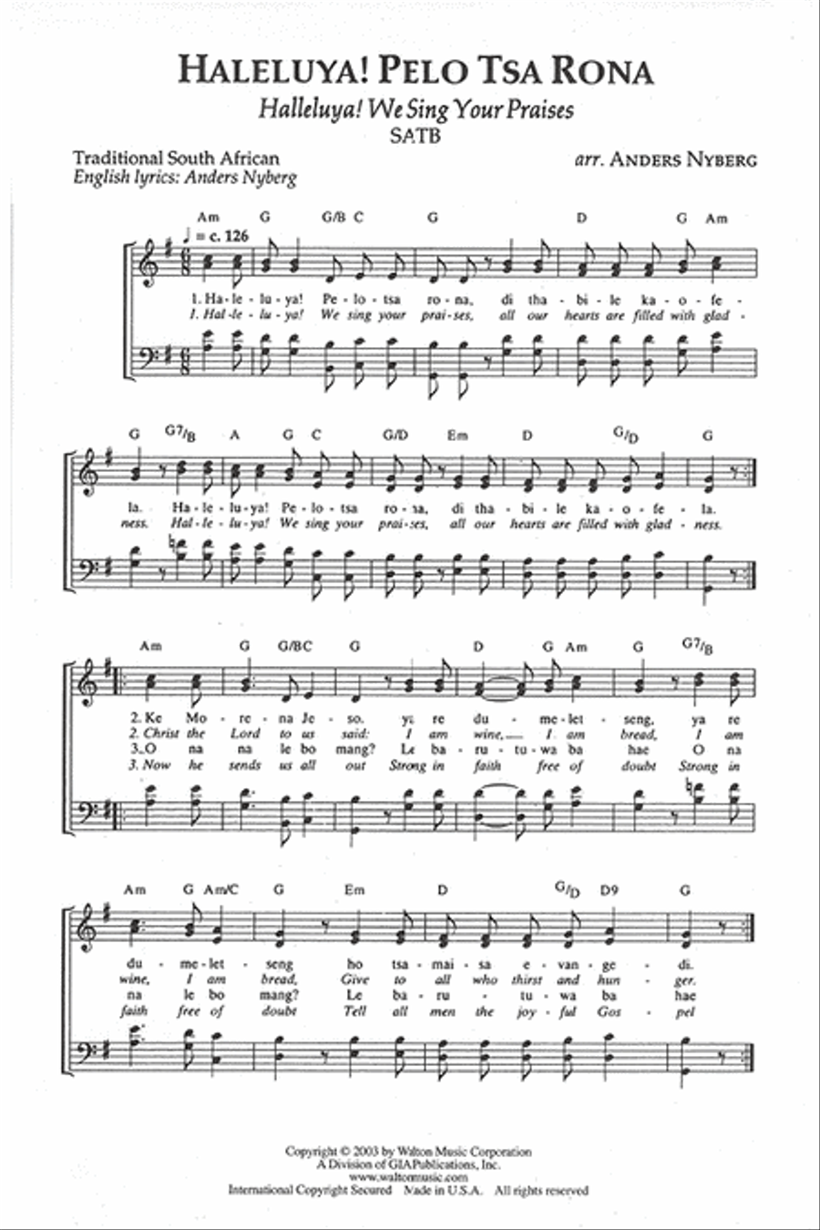 Siyahamba, Haleluya! Pelo Tsa Rona (We Are Marching in the Light of God, Halleluya! We Sing Your Praises) 4-Part scores gallery preview page 3