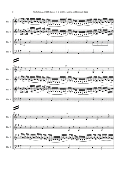 J. Pachelbel - Canon in D-dur, arr. for Horn Quartet (or 3 Horns & Bass Instrument) image number null