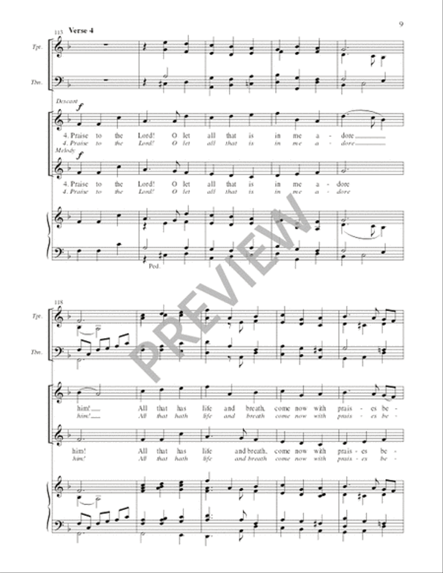 Praise to the Lord, the Almighty - Full Score and Parts 4-Part scores gallery preview page 9