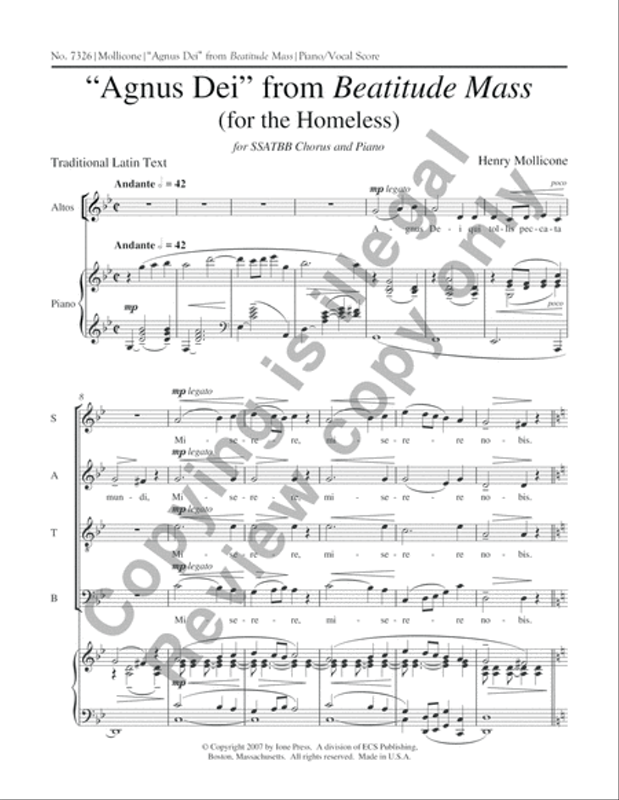 Beatitude Mass: 7. Agnus Dei SSATBB scores gallery preview page 3