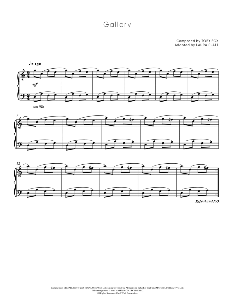 Gallery (DELTARUNE - Piano Sheet Music) Easy Piano scores gallery preview page 1