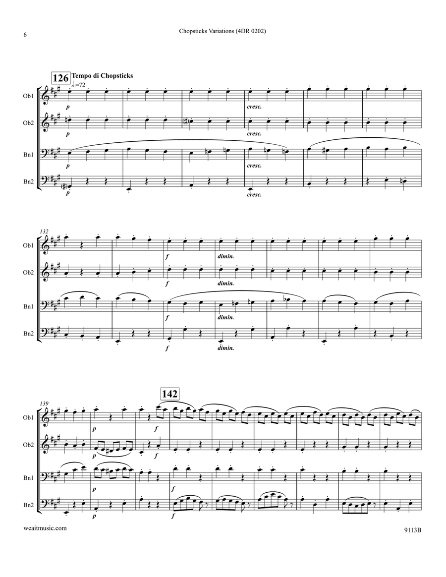 Chopsticks Variations for 2 oboes & 2 bassoons (4’36) Woodwind Quartet scores gallery preview page 6