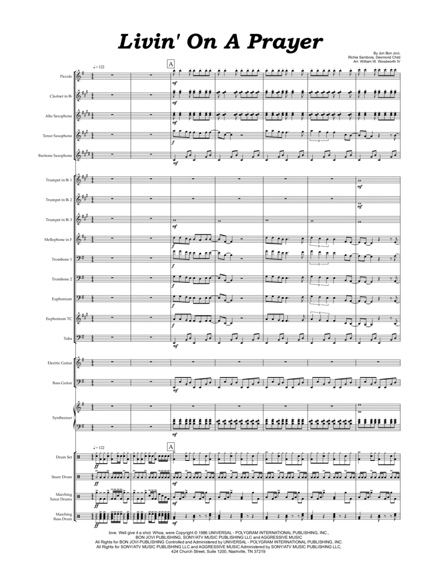 Livin' On A Prayer Marching Band scores gallery preview page 1