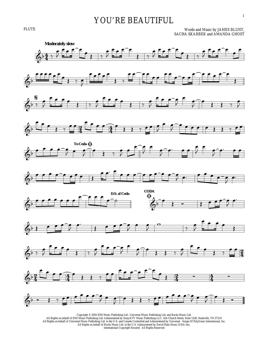 You're Beautiful You're Beautiful Flute Solo scores gallery preview page 1