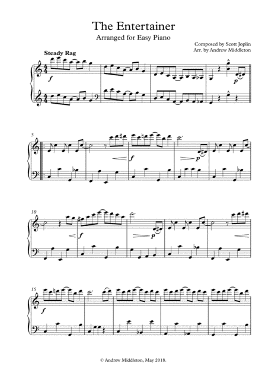 The Entertainer arranged for Easy Piano Solo Easy Piano scores gallery preview page 3