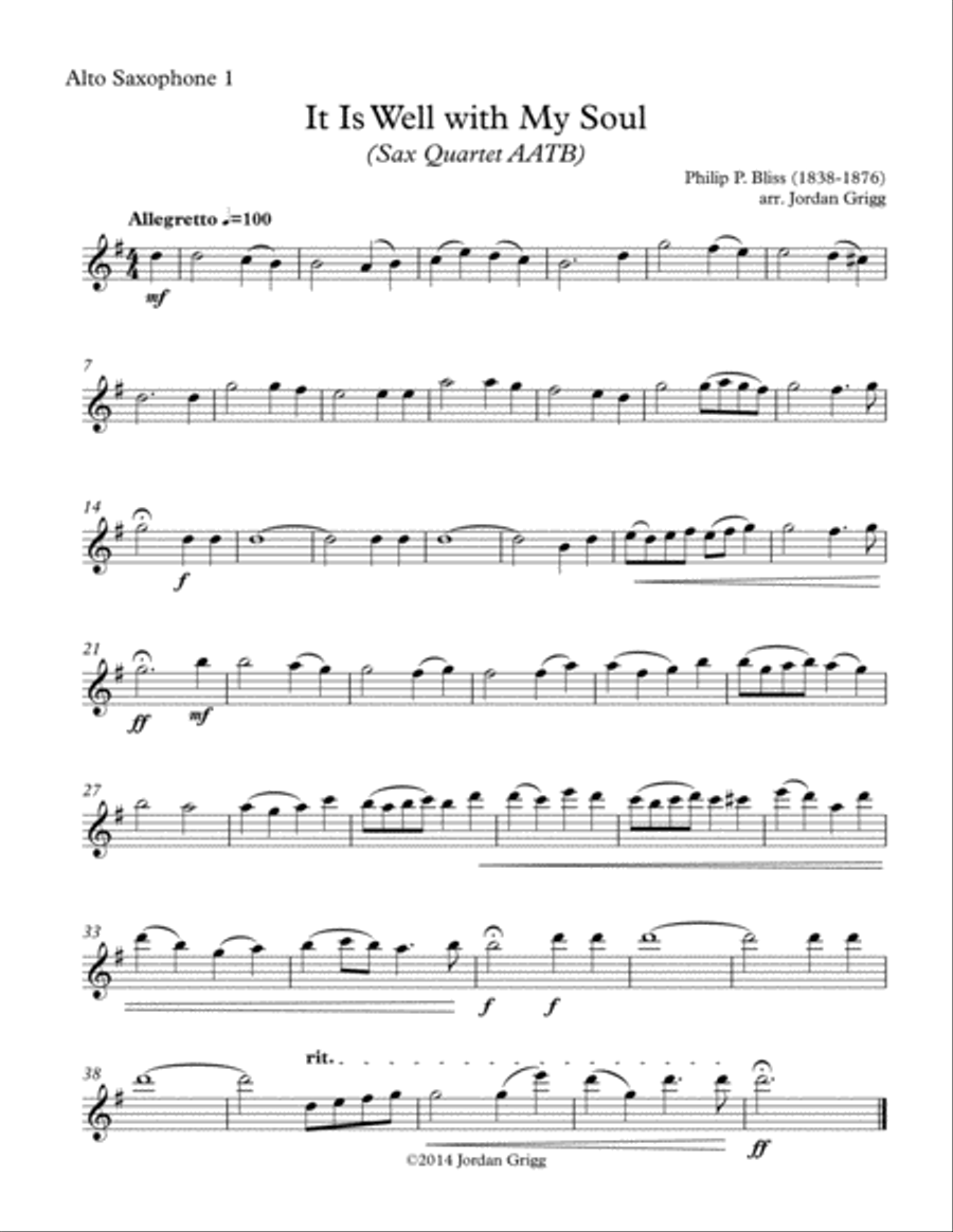 It Is Well with My Soul (Sax Quartet AATB) Saxophone Quartet scores gallery preview page 4