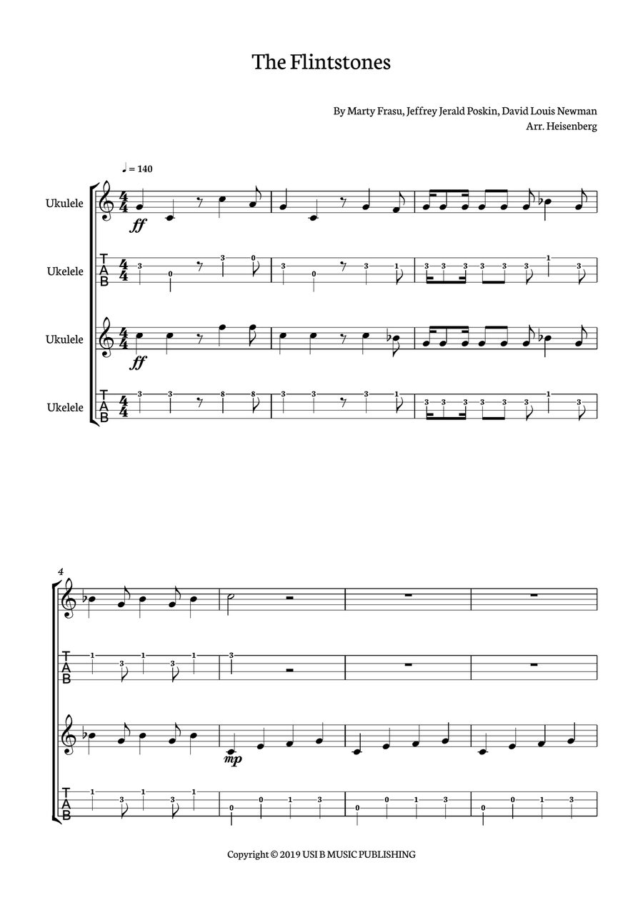 The Flintstones Ukulele scores gallery preview page 1
