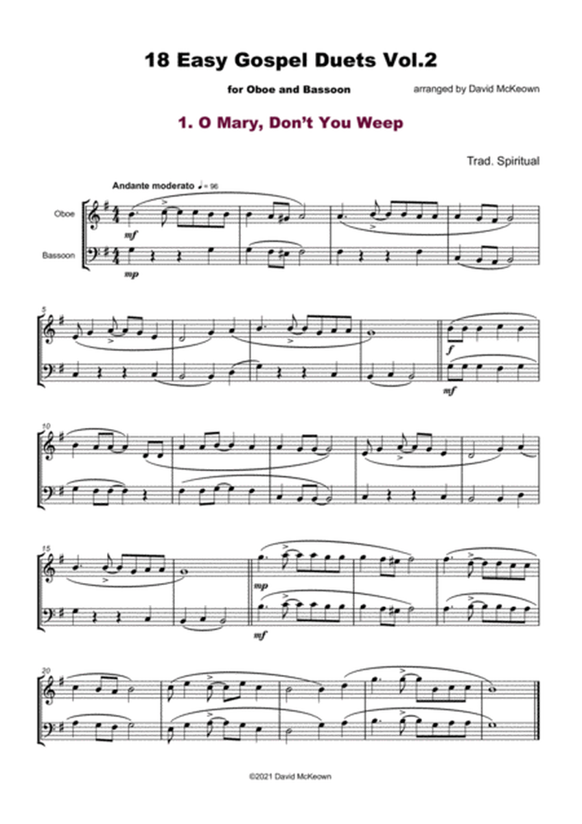 18 Easy Gospel Duets Vol.2 for Oboe and Bassoon