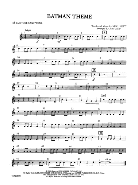 Batman Theme (from the Original TV Series): E-flat Baritone Saxophone