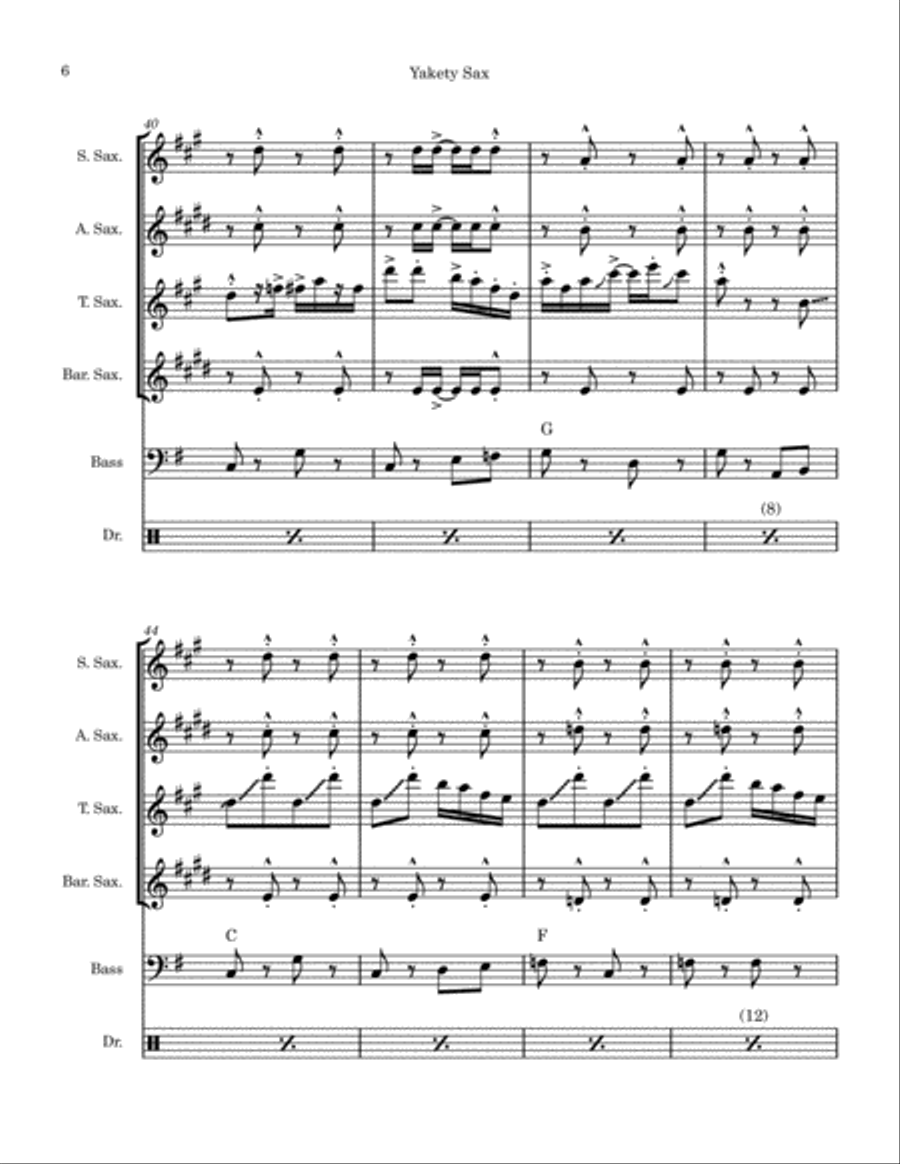 Yakety Sax Saxophone Quartet scores gallery preview page 6
