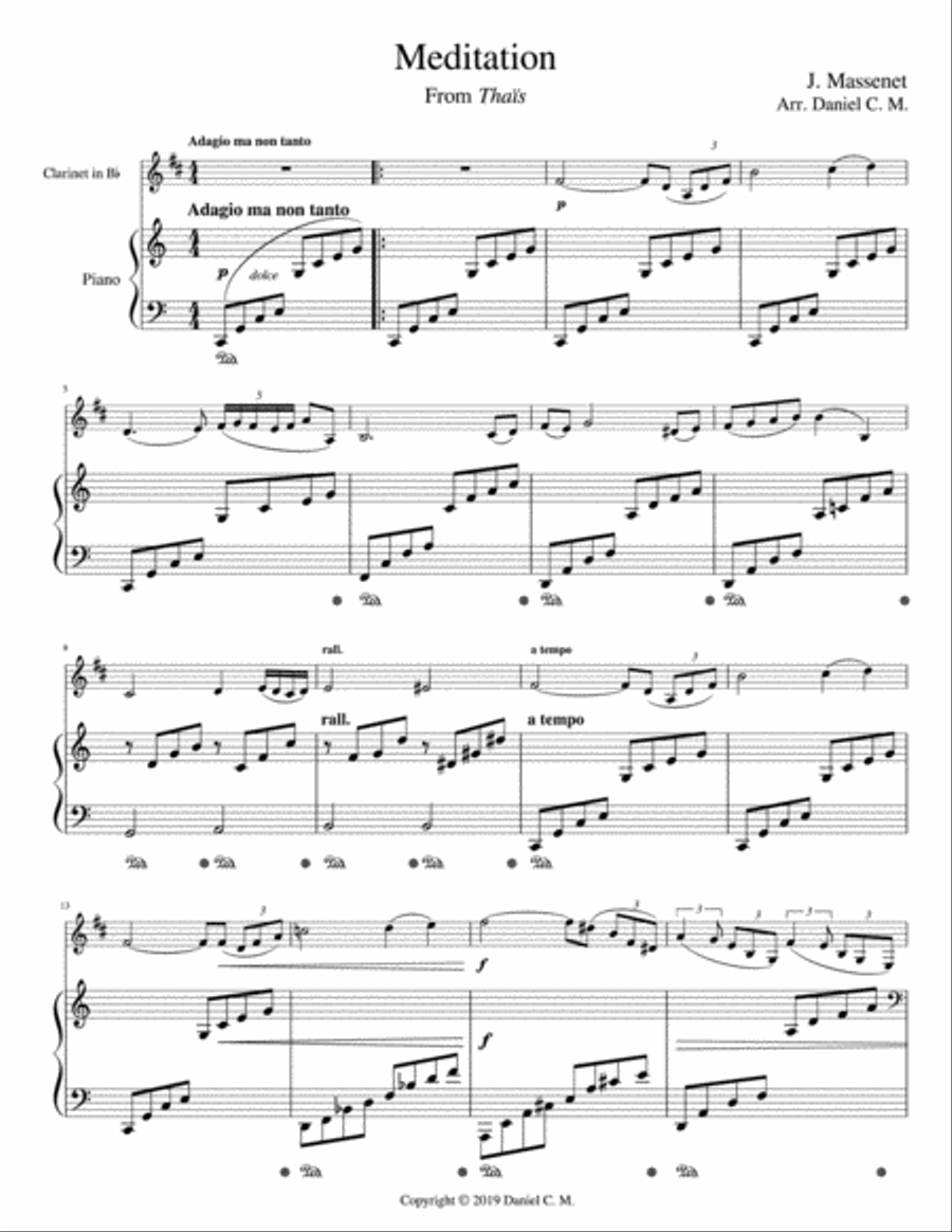 Meditation for Bb clarinet and piano (easy) B-Flat Clarinet scores gallery preview page 2
