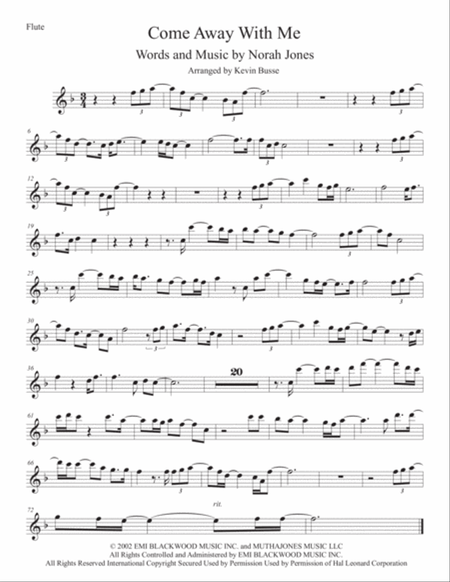 Come Away With Me Flute Solo scores gallery preview page 1