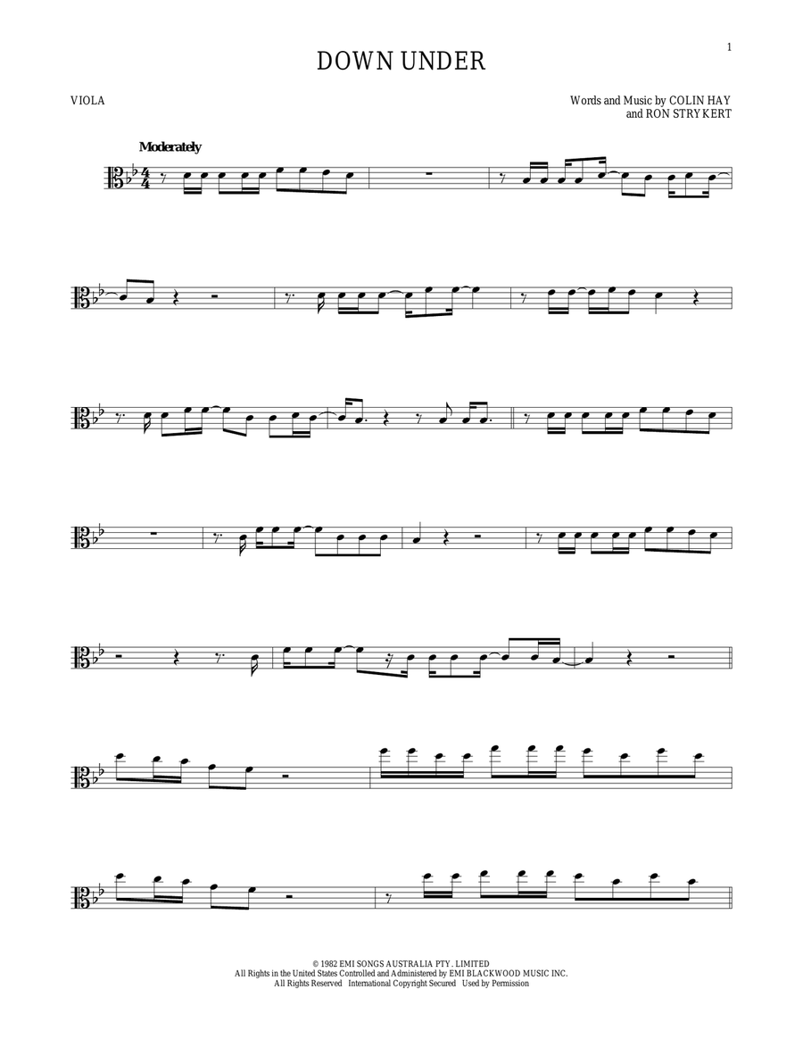Down Under Down Under Viola Solo scores gallery preview page 1