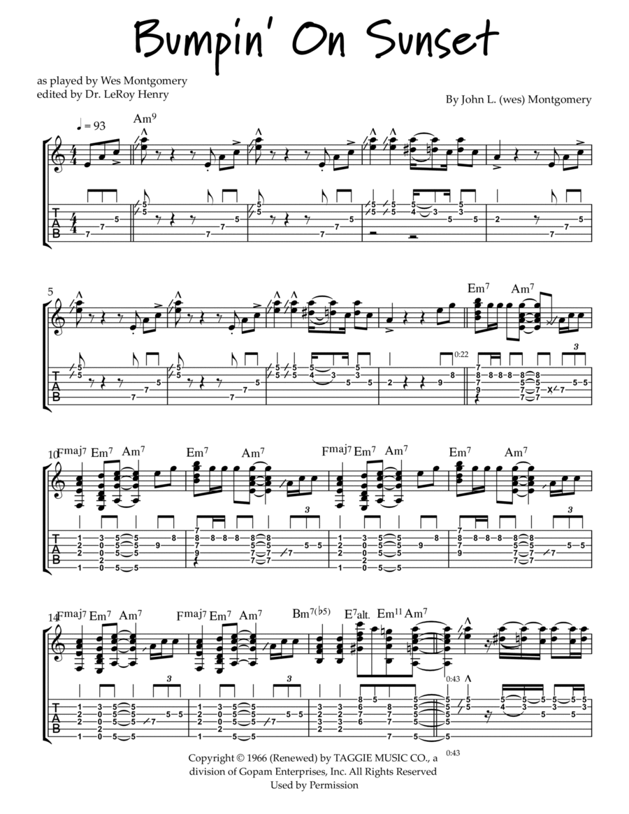 Bumpin' On Sunset Electric Guitar scores gallery preview page 1