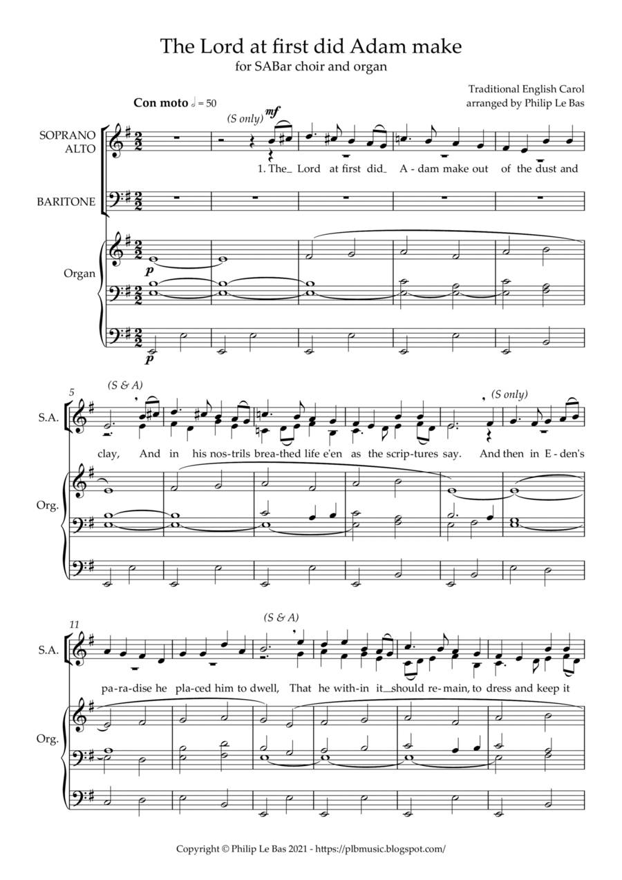 The Lord at first did Adam make (for SABar choir and organ) 3-Part scores gallery preview page 1