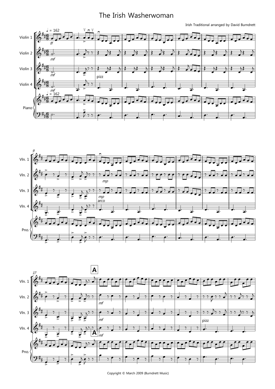 The Irish Washerwoman for Violin Quartet Violin Solo scores gallery preview page 1