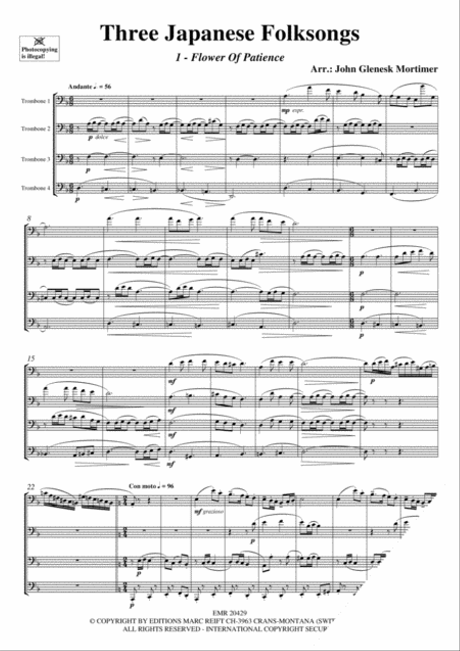 Three Japanese Folksongs Trombone Quartet scores gallery preview page 3