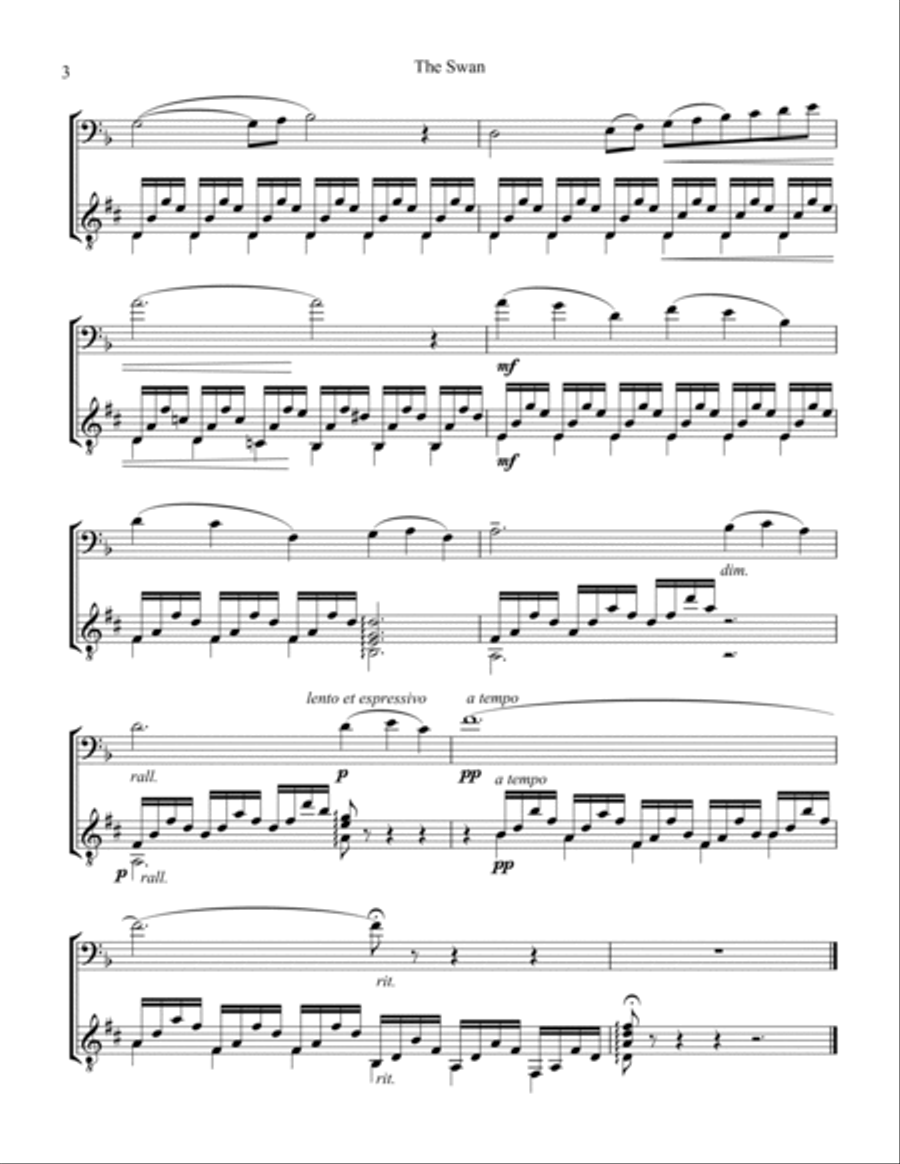 The Swan / Le cygne for cello and guitar (F major/guitar Capo III) String Duet scores gallery preview page 4
