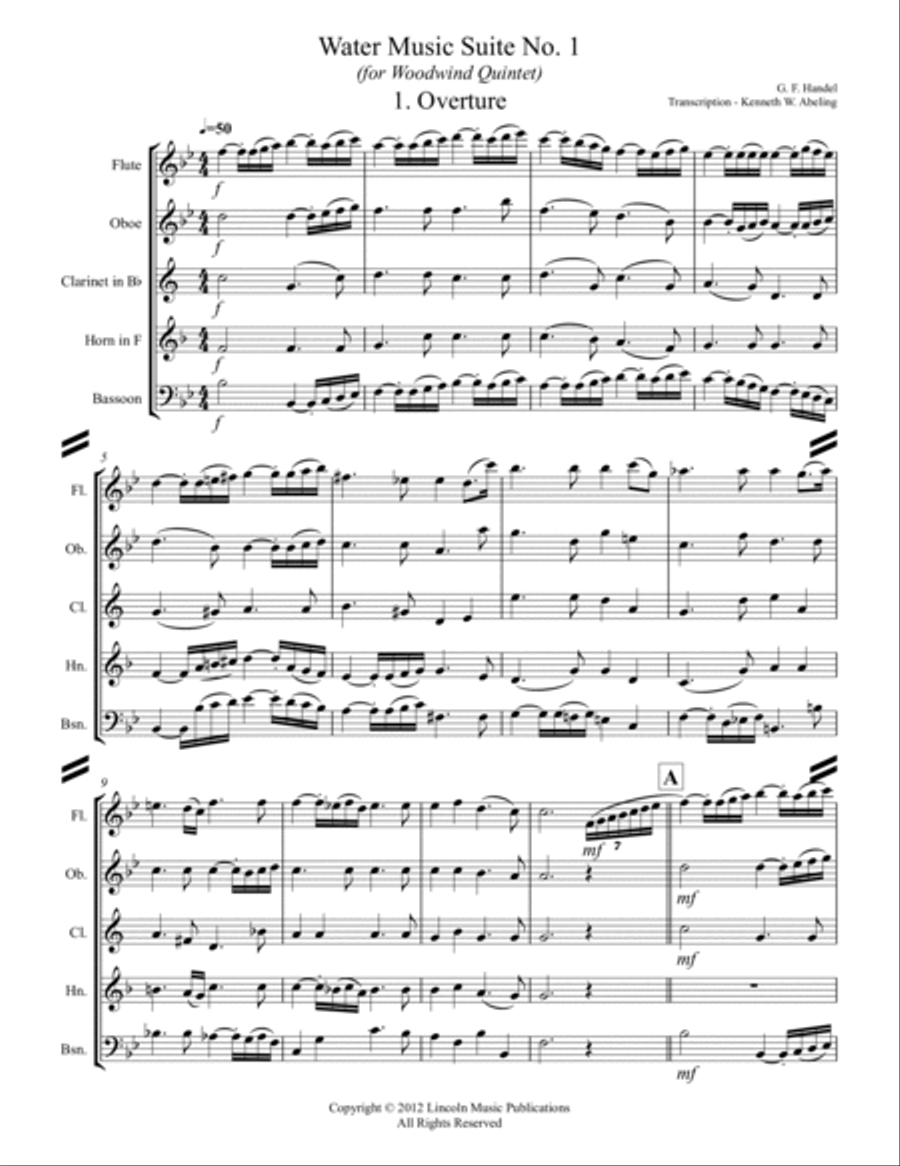 Handel - Water Music Suite No. I Movements 1-9 (for Woodwind Quintet) Woodwind Quintet scores gallery preview page 2