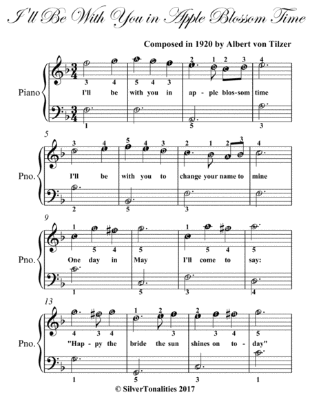I'll Be With You In Apple Blossom Time Easiest Piano Sheet Music