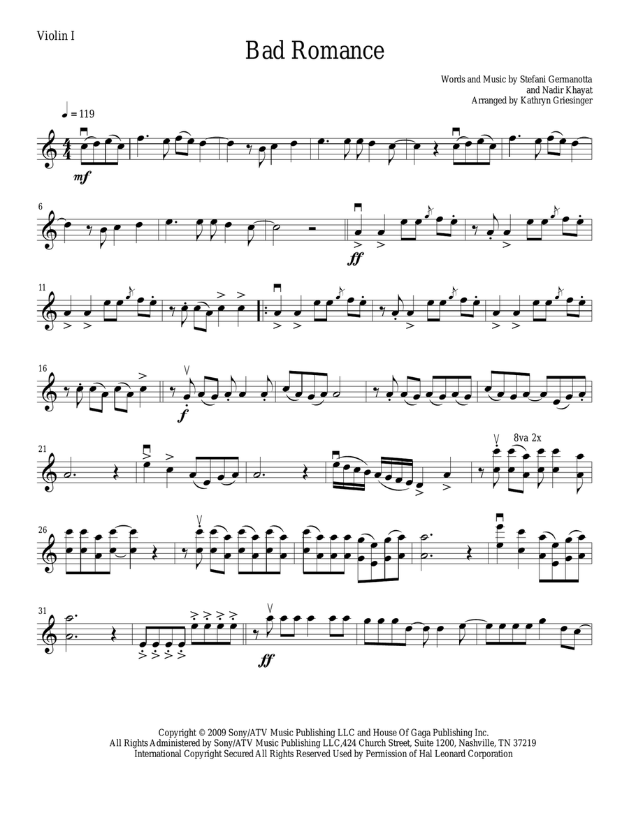 Bad Romance Bad Romance String Quartet scores gallery preview page 1