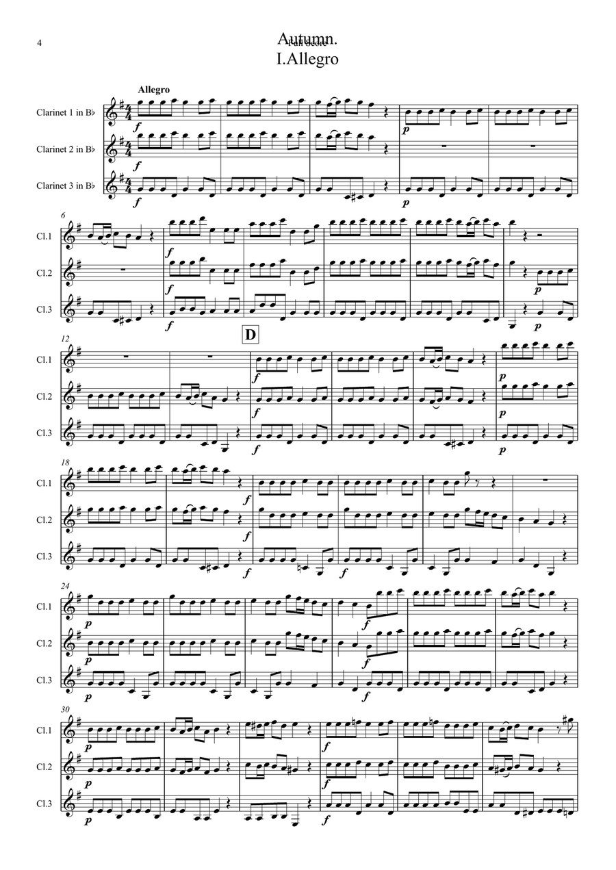 Vivaldi: The Four Seasons (Le quattro stagioni): A Suite of 4 Movements (easier and abridged) Clarinet Trio scores gallery preview page 4