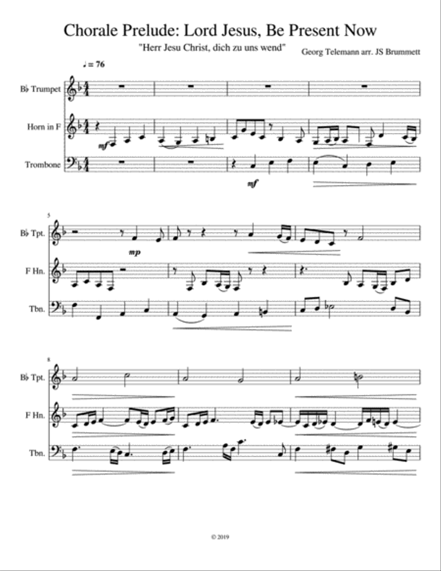 Chorale Prelude: Lord Jesus, Be Present Now Brass Ensemble scores gallery preview page 1