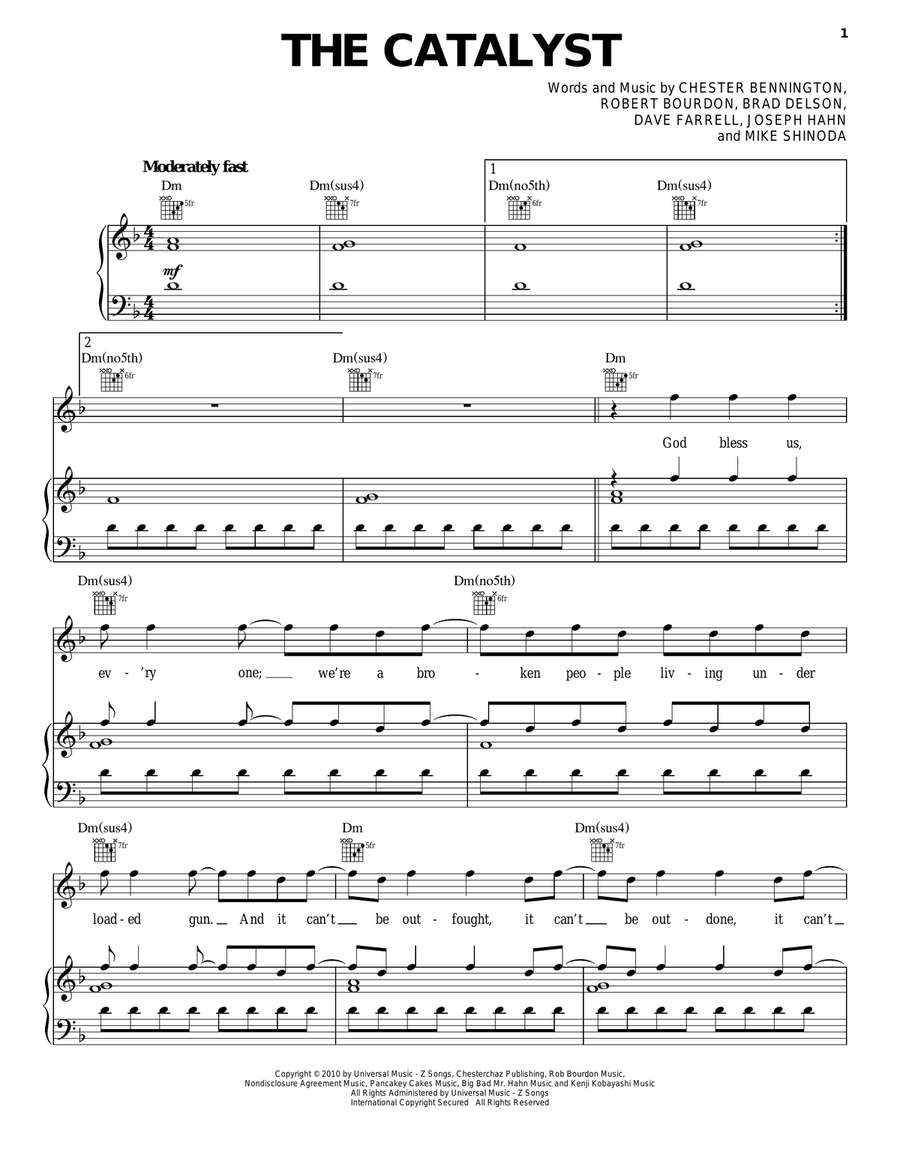 The Catalyst Piano, Vocal, Guitar scores gallery preview page 1