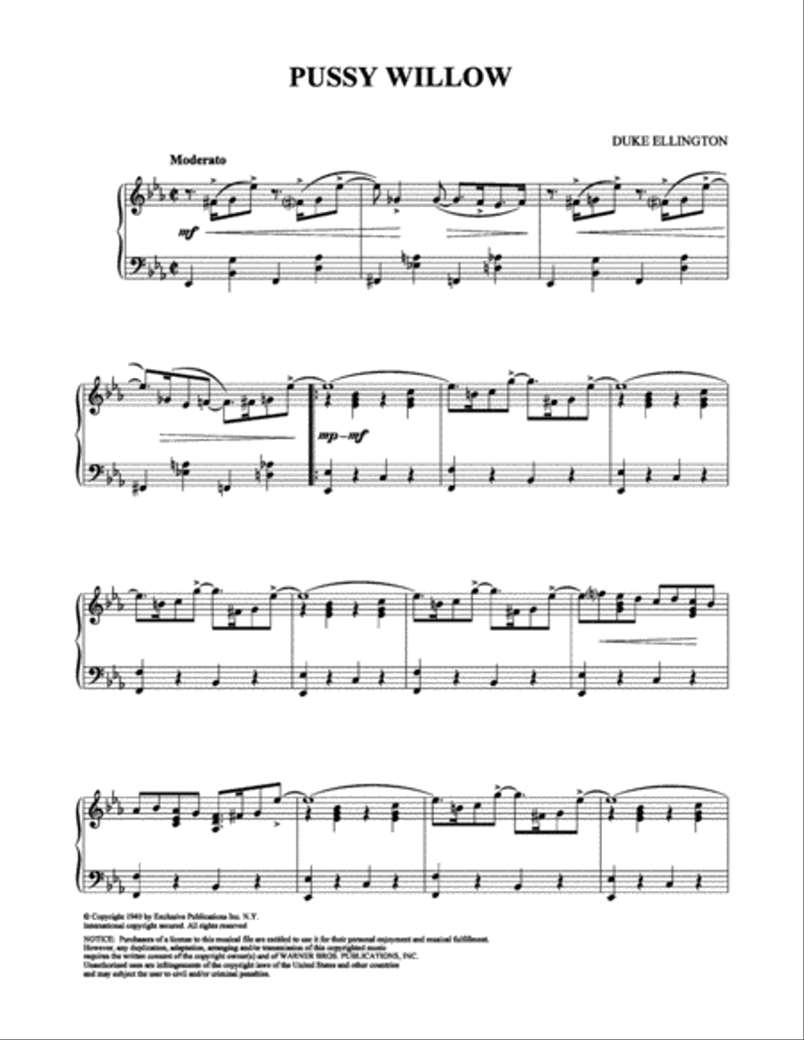 Pussy Willow Piano Solo scores gallery preview page 1