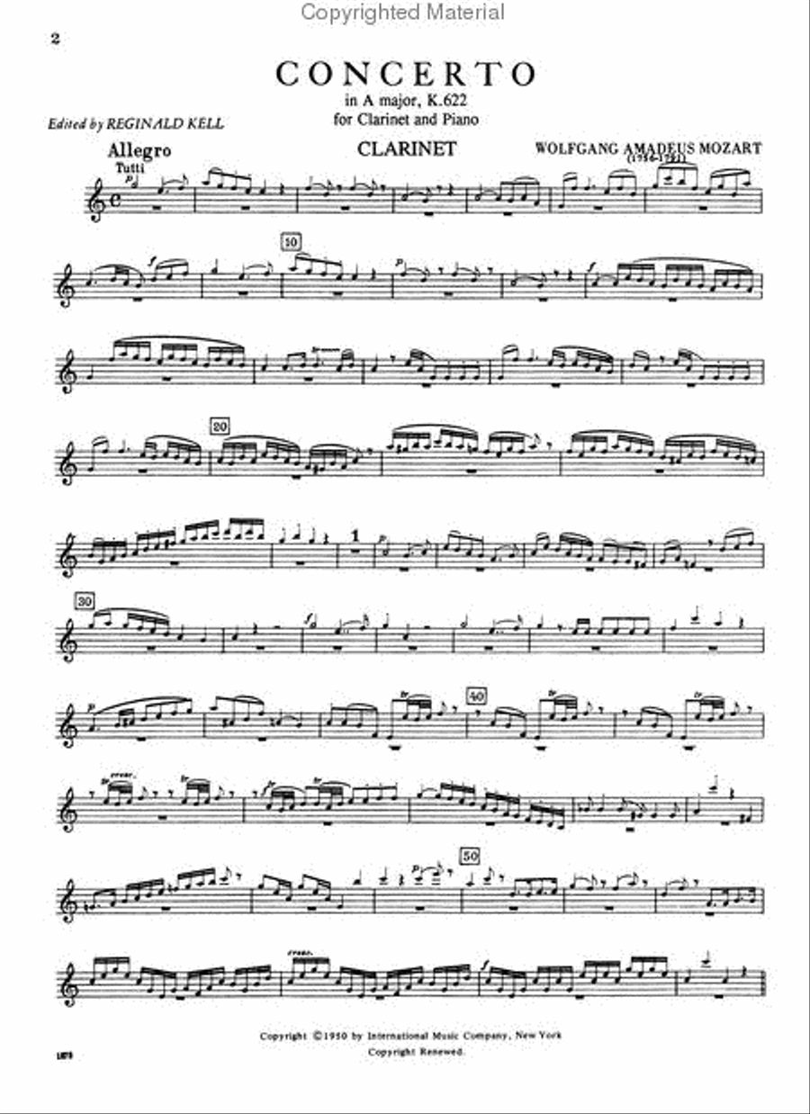 Concerto In A Major, K. 622 (Authentic Edition): Edition For Clarinet In B Flat B-Flat Clarinet scores gallery preview page 2
