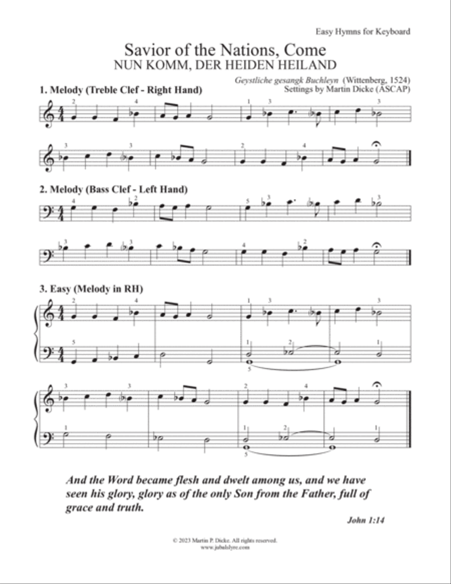 Savior of the Nations, Come (Easy Hymns for Keyboard) Piano Method scores gallery preview page 3