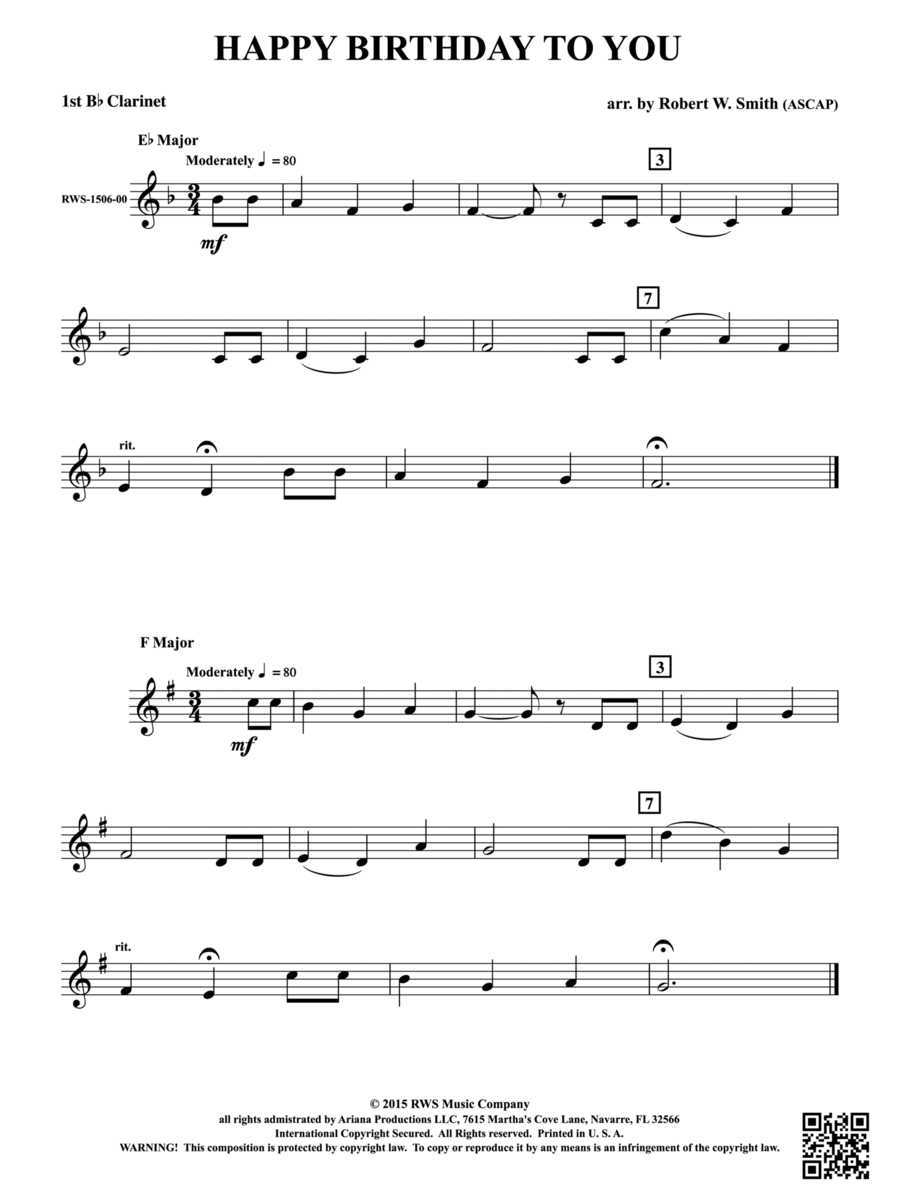 Happy Birthday to You: 1st B-flat Clarinet B-Flat Clarinet scores gallery preview page 1