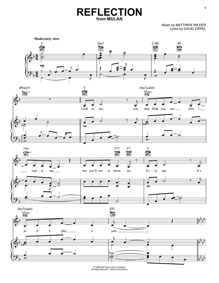Reflection (Pop Version) (from Mulan) Piano, Vocal, Guitar scores gallery preview page 1