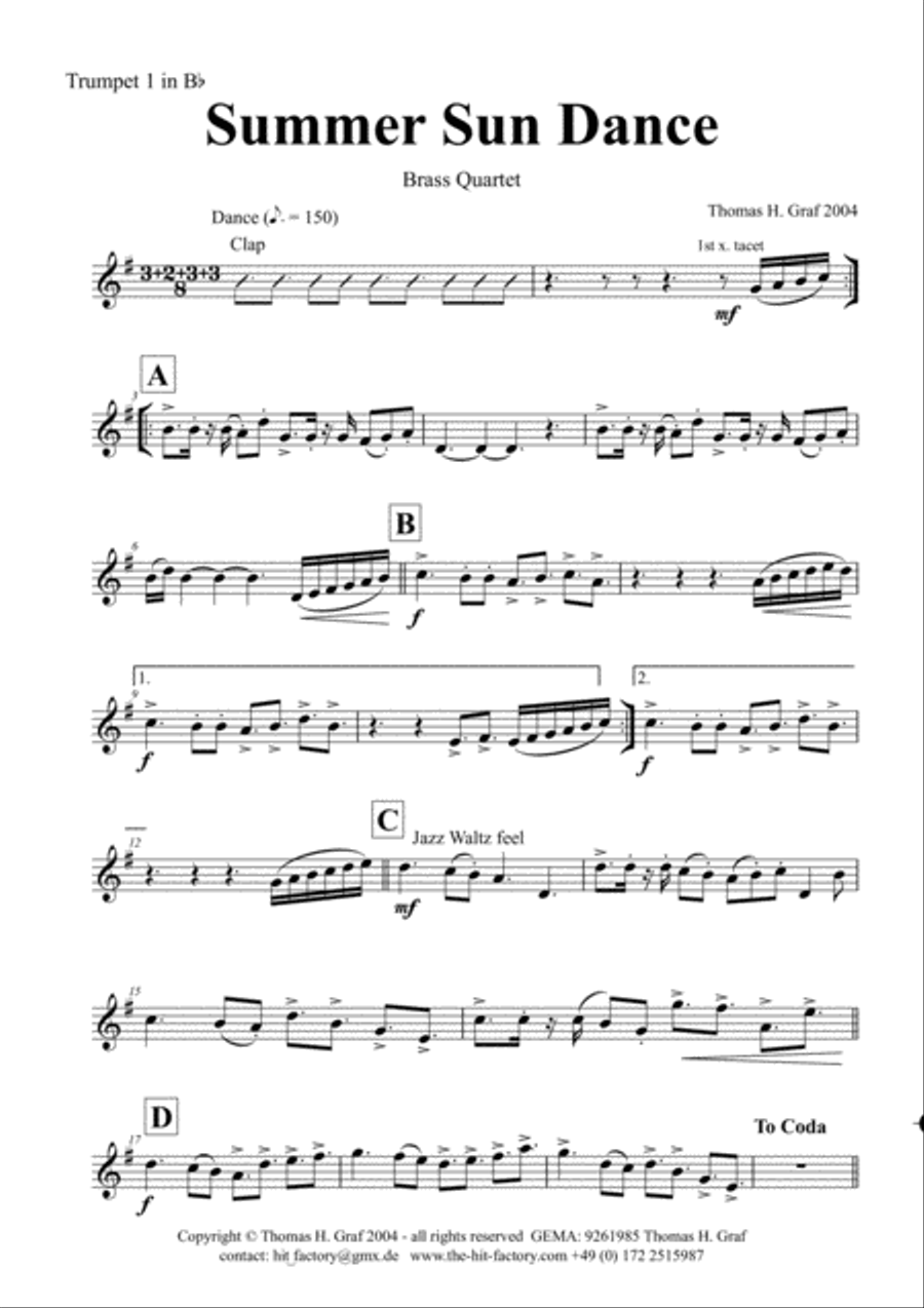 Summer Sun Dance - 11/8 - Folk Dance Style - Brass Quartet Brass Quartet scores gallery preview page 4