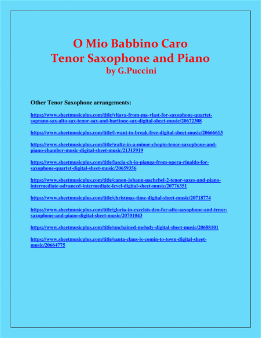 O Mio Babbino Caro - G.Puccini - Tenor Sax and Piano Tenor Saxophone scores gallery preview page 3