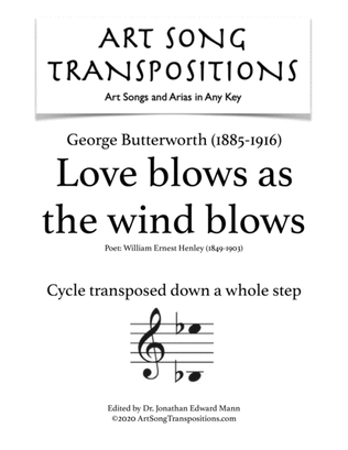 Book cover for BUTTERWORTH: Love blows as the wind blows (cycle transposed down one whole step)