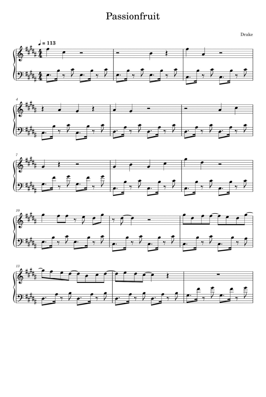 Passionfruit Piano Solo scores gallery preview page 1