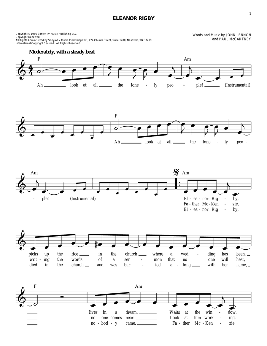 Eleanor Rigby Piano scores gallery preview page 1
