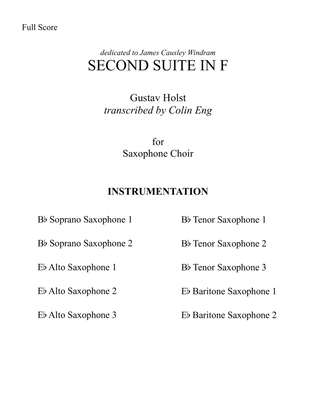Book cover for Second Suite in F for Saxophone Choir