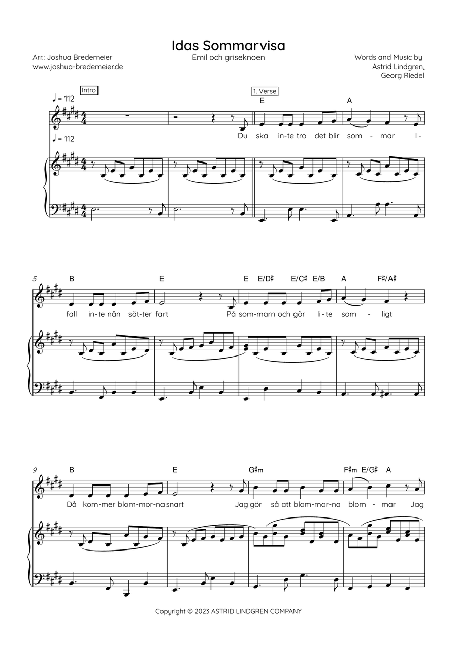 Idas Sommarvisa Piano, Vocal, Guitar scores gallery preview page 1
