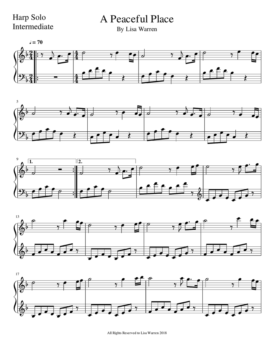 A Peaceful Place - Intermediate Harp scores gallery preview page 1