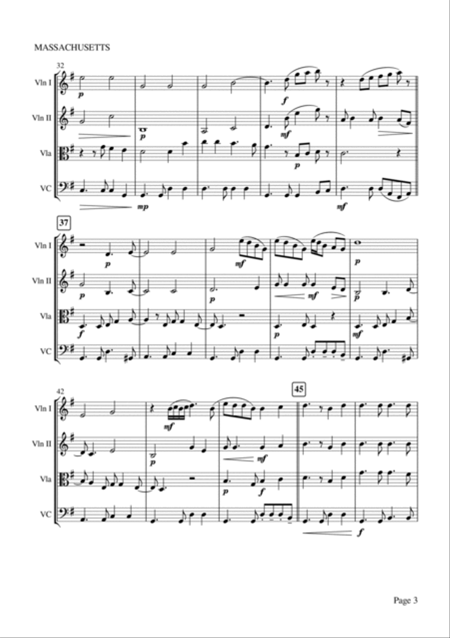 Massachusetts (the Lights Went Out) String Quartet scores gallery preview page 3