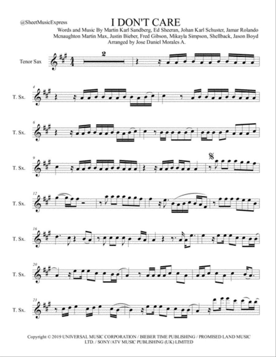 I Don't Care Tenor Saxophone scores gallery preview page 1