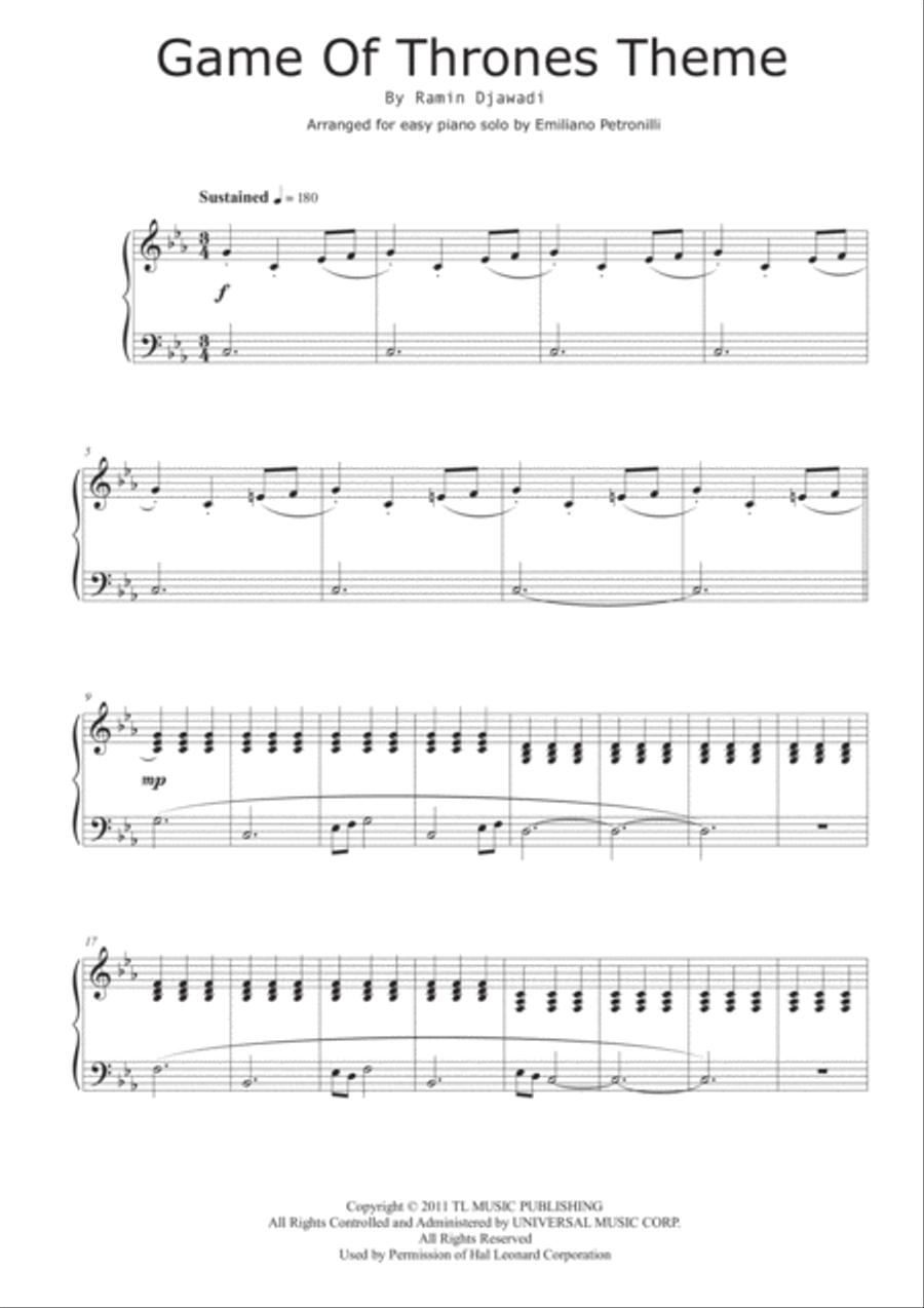 Game Of Thrones Easy Piano scores gallery preview page 1