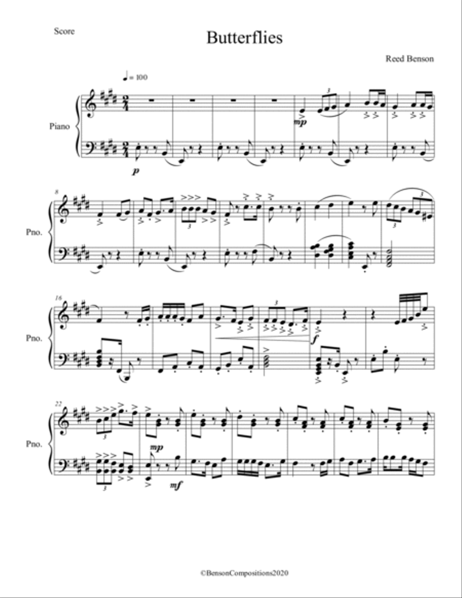 Butterflies Piano Solo scores gallery preview page 1