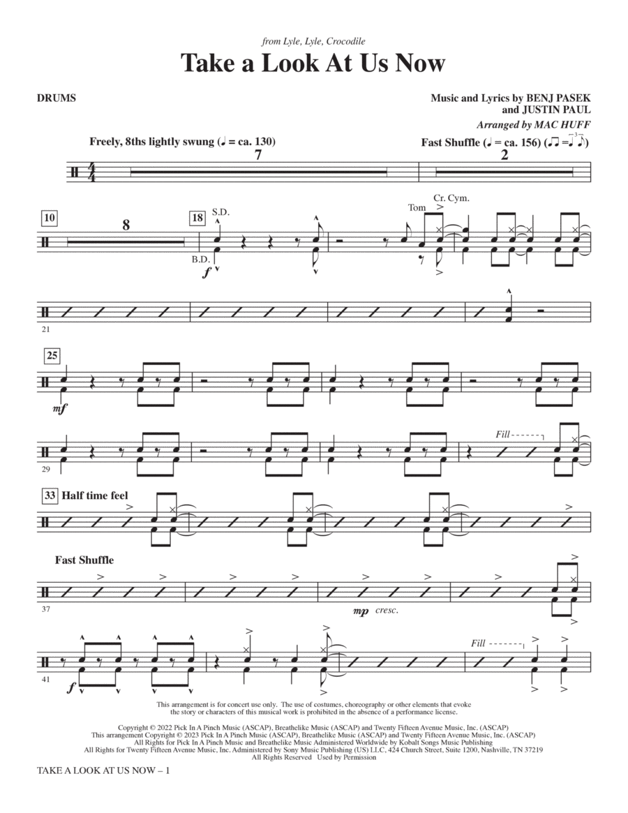 Take A Look At Us Now (from Lyle, Lyle, Crocodile) (arr. Mac Huff) - Drums Choir scores gallery preview page 1