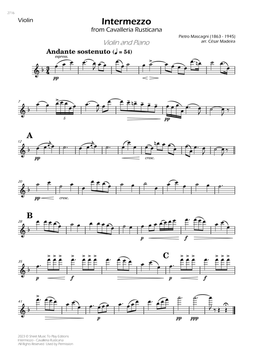 Intermezzo from Cavalleria Rusticana - Violin and Piano (Individual Parts) image number null